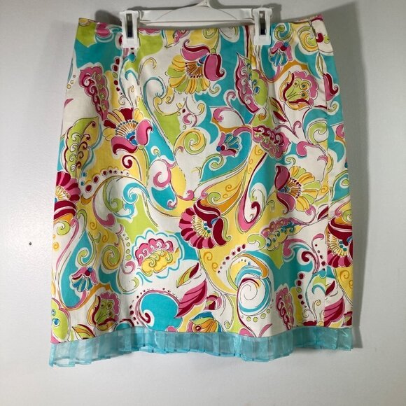 Womens‎ Vintage Sangria Cap Sleeve Floral Lined Skirt Set Sheer Fringe 10 - Picture 3 of 11